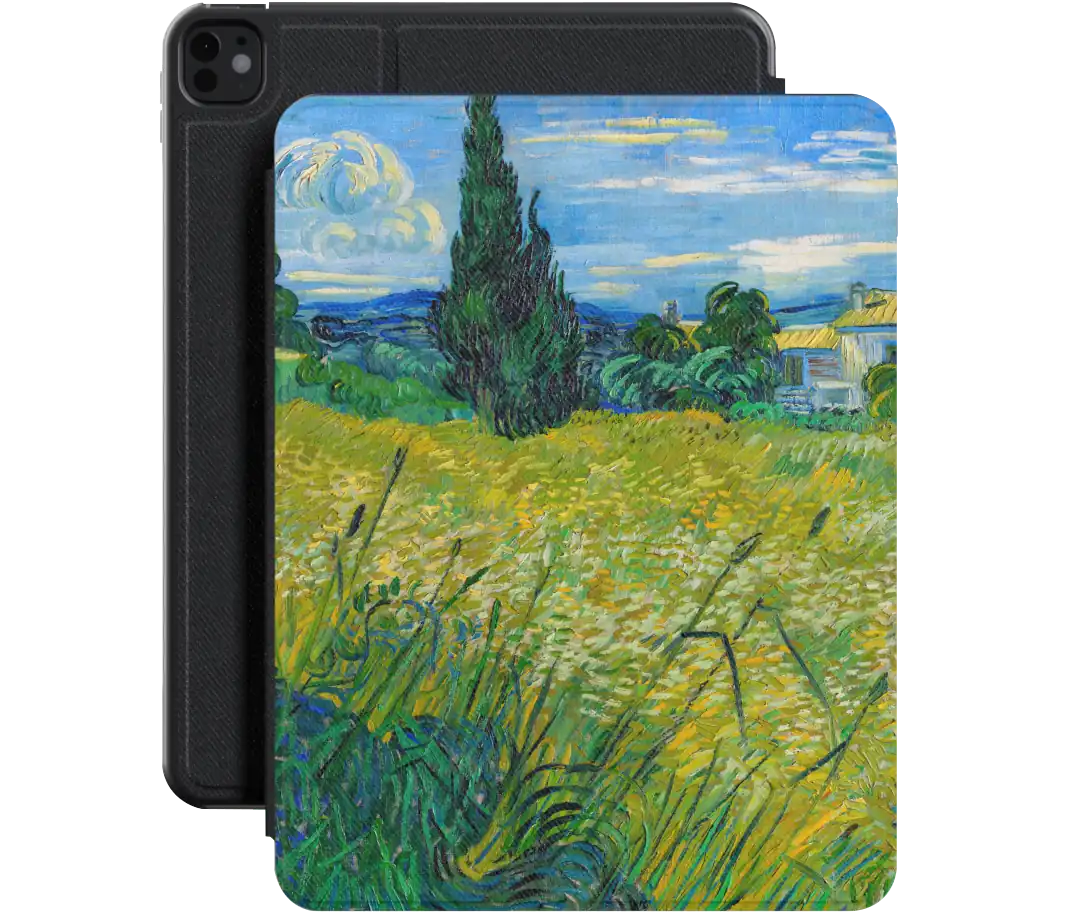 Green Wheat Field with Cypress
