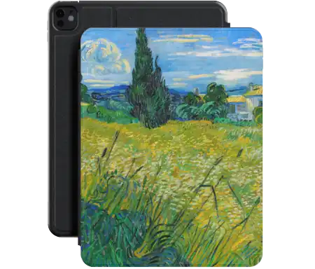 Green Wheat Field with Cypress