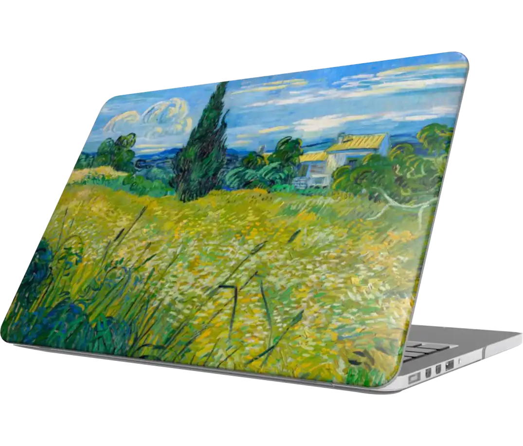 Green Wheat Field with Cypress